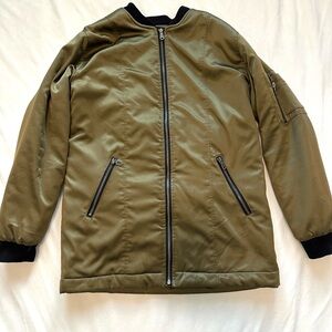 Forever 21 Khaki Bomber Jacket with Black Trim